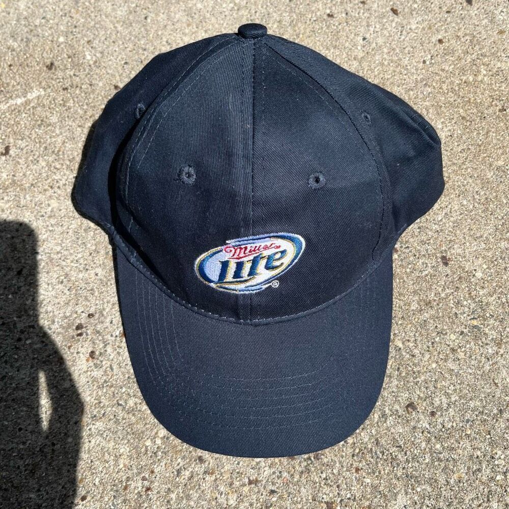 Vintage Miller Lite Navy Hat NWOT Embroidered Logo Velcro Back ACME Cap